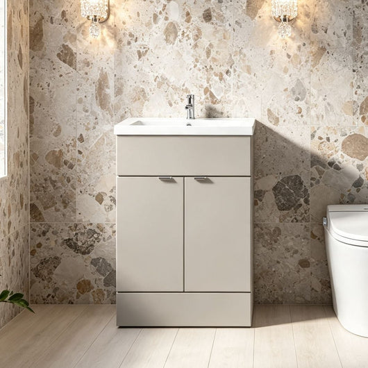  Hudson Reed Fusion 500mm 2-Door Floor Standing Vanity Unit With Polymarble Basin - Pebble Grey