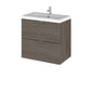 Hudson Reed Fusion 600mm Wall Hung 2 Drawer Vanity Unit & Ceramic Basin - Grey Avola