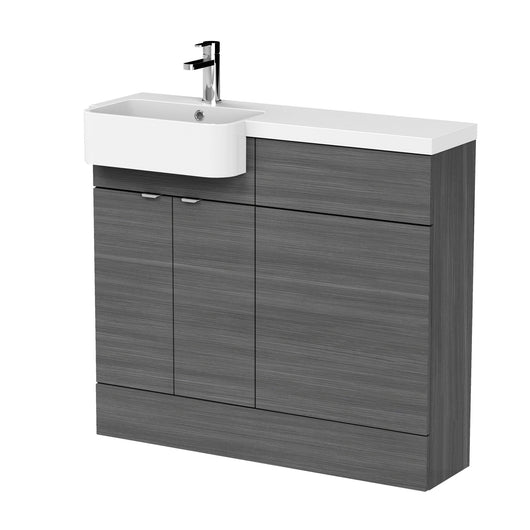  Hudson Reed Fusion Floorstanding Combination Unit & Semi Recessed Round Basin 1000mm (2-Door) - Anthracite Woodgrain