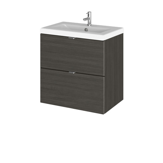  Hudson Reed Fusion 500mm Wall Hung 2 Drawer Vanity Unit & Ceramic Basin - Hacienda Black