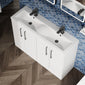 Ryker 1200mm Floor Standing 4 Door Vanity & Double Basin Ceramic - Gloss White