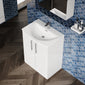 Braydon 600mm Floor Standing 2 Door Vanity & Curved Basin - Gloss White