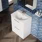 Braydon 600mm Floor Standing 2 Drawer Vanity & Curved Basin - Gloss White