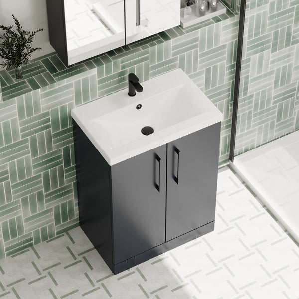 Ryker 600mm Floor Standing 2-Door Vanity & Basin - Soft Black | welovecouk