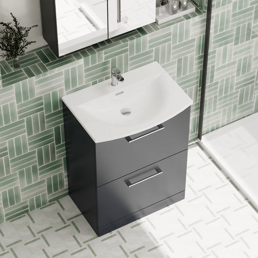  Braydon 600mm Floor Standing 2 Drawer Vanity & Curved Basin - Soft Black