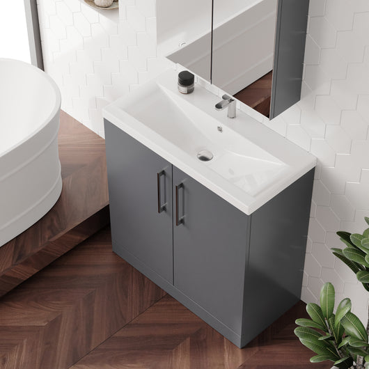  Ryker 800mm Floor Standing 2 Door Vanity & Basin 1 - Satin Grey