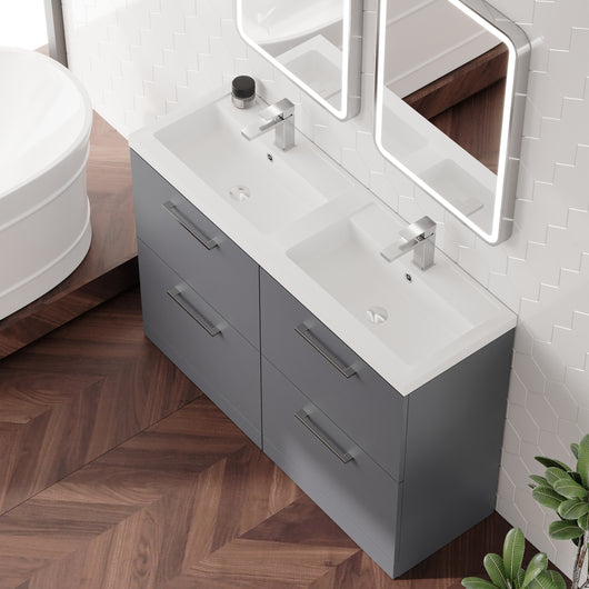  Ryker 1200mm Floor Standing 4 Door Vanity & Double Polybarble Basin - Satin Grey