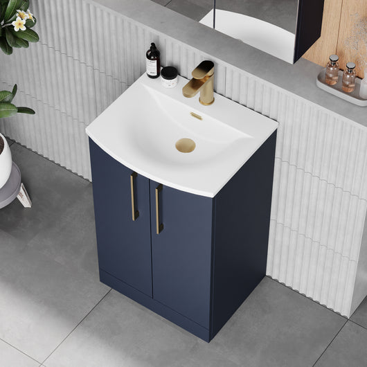  Braydon 500mm Floor Standing 2-Door Vanity & Curved Basin - Midnight Blue - welovecouk