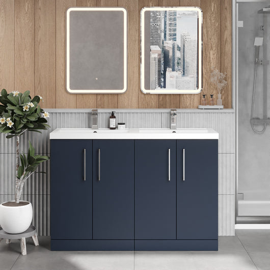  Ryker 1200mm Floor Standing 4 Door Vanity & Double Ceramic Basin - Midnight Blue