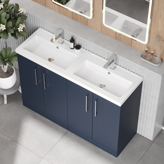  Ryker 1200mm Floor Standing 4 Door Vanity & Double Polymarble Basin - Midnight Blue