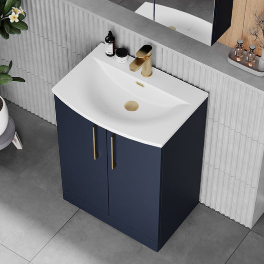  Braydon 600mm Floor Standing 2 Door Vanity & Curved Basin - Midnight Blue