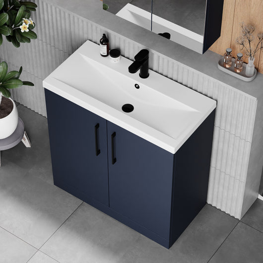  Ryker 800mm Floor Standing 2-Door Vanity & Basin 1 - Midnight Blue - welovecouk