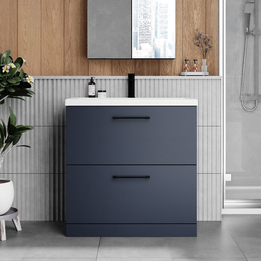  Ryker 800mm Floor Standing 2-Drawer Vanity & Basin 1 - Midnight Blue - welovecouk