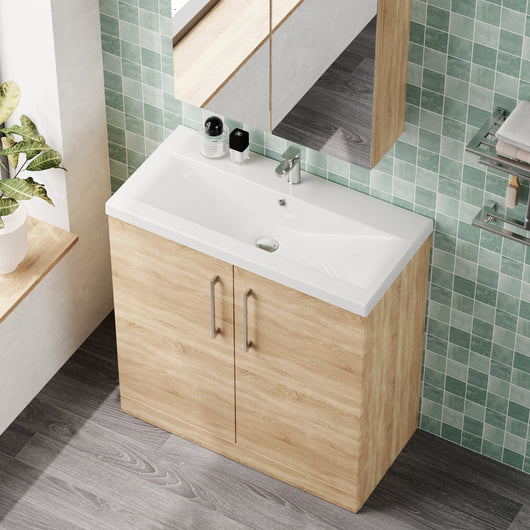  Ryker 800mm Floor Standing 2 Door Vanity & Basin 1 - Bleached Oak