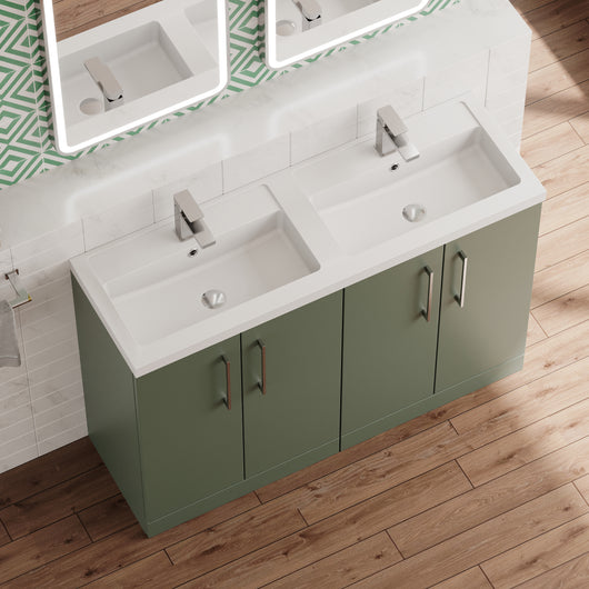  Ryker 1200mm Floor Standing 4 Door Vanity & Double Polymarble Basin - Satin Green