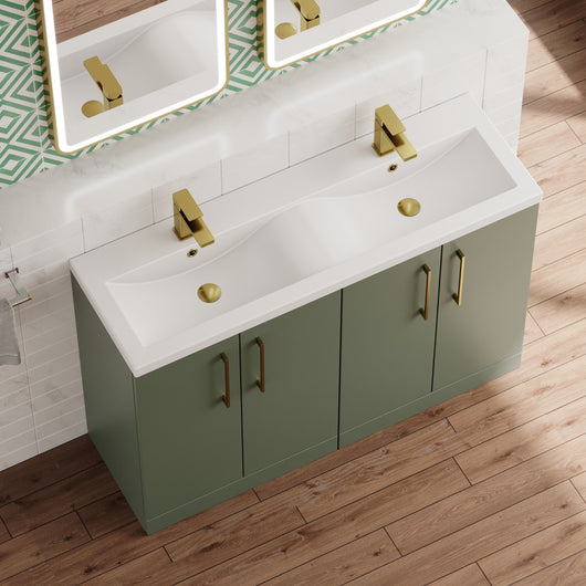  Ryker 1200mm Floor Standing 4-Door Vanity & Double Ceramic Basin - Satin Green - welovecouk