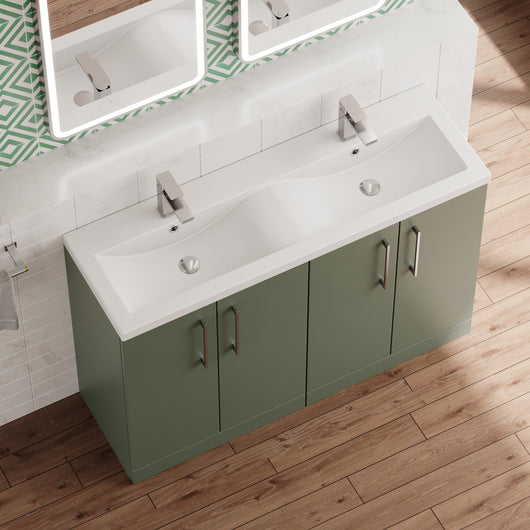  Ryker 1200mm Floor Standing 4 Door Vanity & Double Basin Ceramic - Satin Green