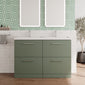 Ryker 1200mm Floor Standing 4 Drawer Vanity & Double Polymarble Basin - Satin Green