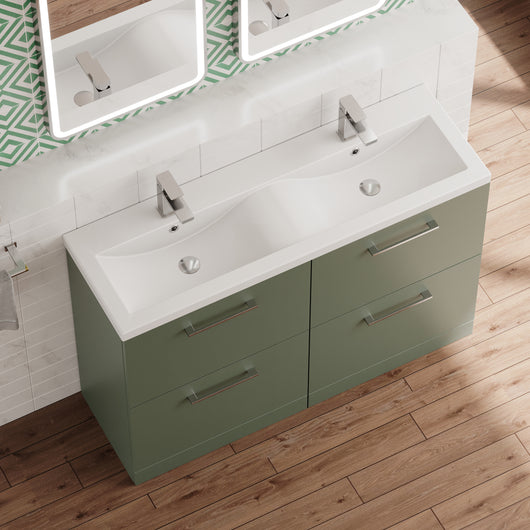  Ryker 1200mm Floor Standing 4 Drawer Vanity & Double Basin Ceramic - Satin Green