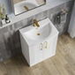 Deco Curved 500mm Cloakroom Bathroom Suite - White & Brushed Brass handle