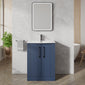 Deco Curved 500mm Cloakroom Bathroom Suite - Satin Blue & Black handle