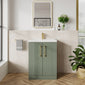 Deco Squared 600mm Cloakroom Bathroom Suite - Satin Green & Brushed Brass handle