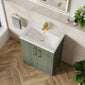 Deco Squared 600mm Cloakroom Bathroom Suite - Satin Green & Brushed Brass handle