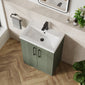 Deco Squared 500mm Cloakroom Bathroom Suite - Satin Green & Black handle