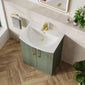 Deco Curved 500mm Satin Green Vanity & Brushed Brass Quadrant Shower Enclosure Bathroom Suite