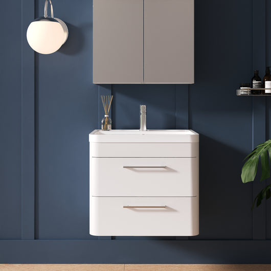  Pride 600mm Wall Hung Vanity & Polymarble Basin - Gloss White - welovecouk