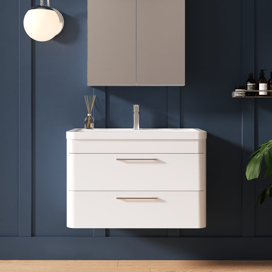  Pride 800mm Wall Hung Cabinet & Polymarble Basin - Gloss White - welovecouk