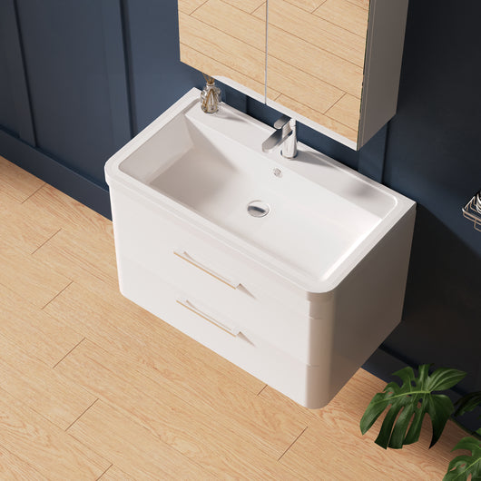  Pride 800mm Wall Hung Cabinet & Polymarble Basin - Gloss White - welovecouk