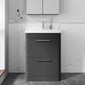 Pride 600mm Floor Standing 2 Drawer Cabinet & Polymarble Basin - Soft Black