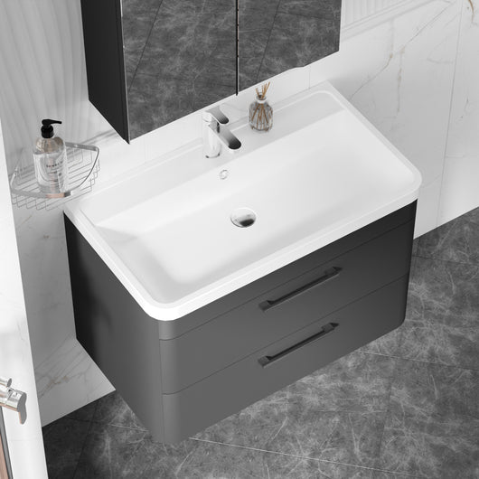  Pride 800mm Wall Hung Cabinet & Polymarble Basin - Soft Black - welovecouk