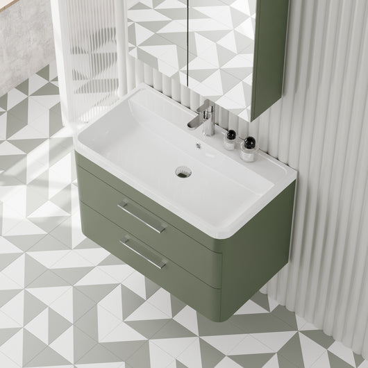  Pride 800mm Wall Hung Cabinet & Polymarble Basin - Green - welovecouk