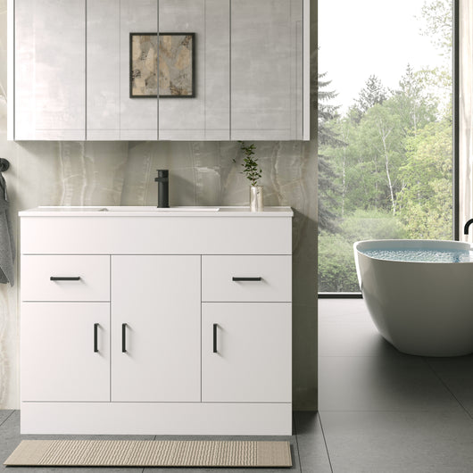  Nova 1000mm Gloss White Minimalist Floor standing Vanity Unit - welovecouk