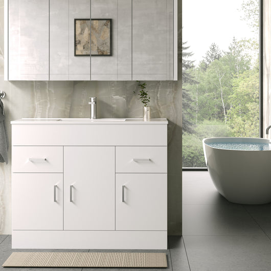  Nova 1000mm Gloss White Minimalist Floorstanding Vanity Unit