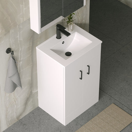  Nova 500mm Gloss White Minimalist Floor standing Vanity Unit - welovecouk