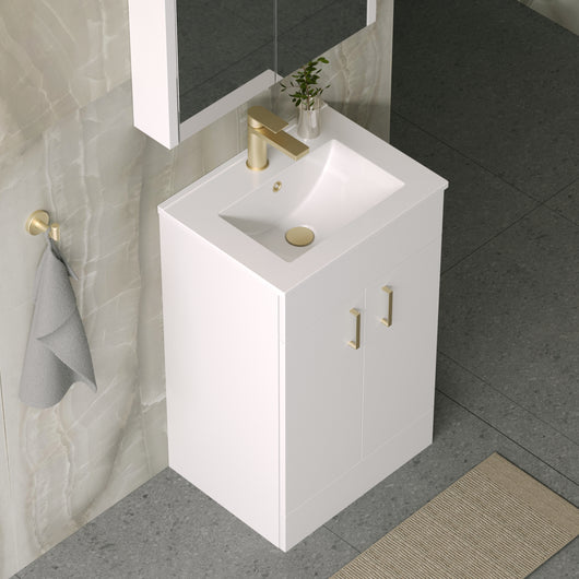  Nova 500mm Gloss White Minimalist Floor standing Vanity Unit - welovecouk