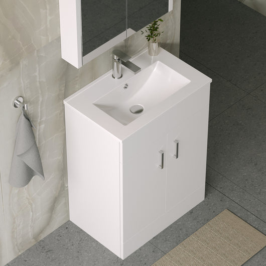  Nova 600mm Gloss White Minimalist Floorstanding Vanity Unit