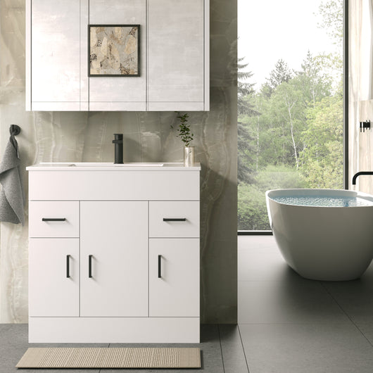  Nova 800mm Gloss White Minimalist Floor standing Vanity Unit - welovecouk