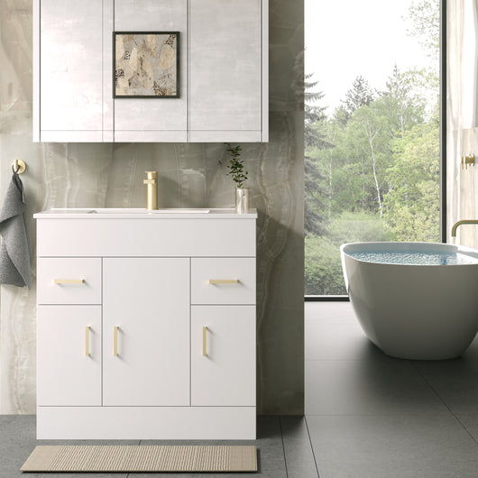  Nova 800mm Gloss White Minimalist Floor standing Vanity Unit - welovecouk