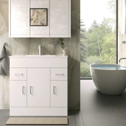  Nova 800mm Gloss White Minimalist Floorstanding Vanity Unit