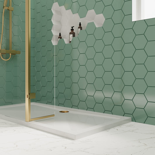  Brushed Brass Enclosure with Stone Shower Tray - Various Sizes Available - welovecouk