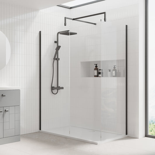  1500 x 700mm Stone Shower Tray & 8mm Screen Pack - Matt Black Profile - welovecouk