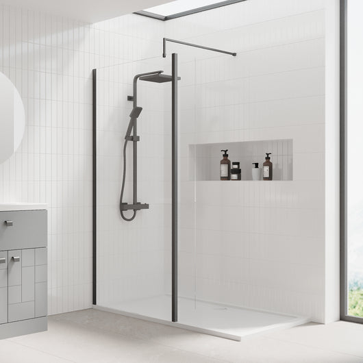  1700 x 800mm Stone Shower Tray & 8mm Screen Pack - Matt Black Profile - welovecouk