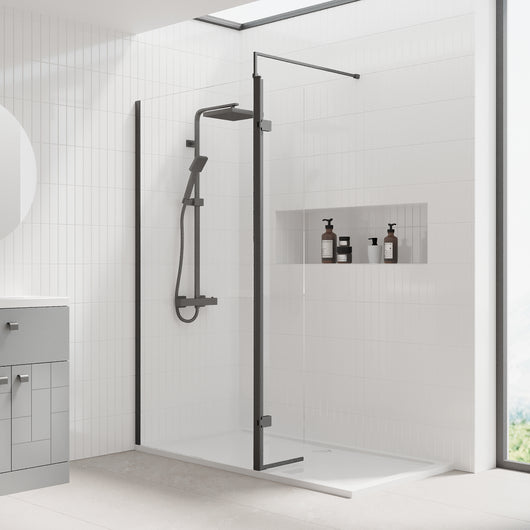 1400 x 700mm Stone Shower Tray & 8mm Screen Pack - Matt Black Profile - welovecouk