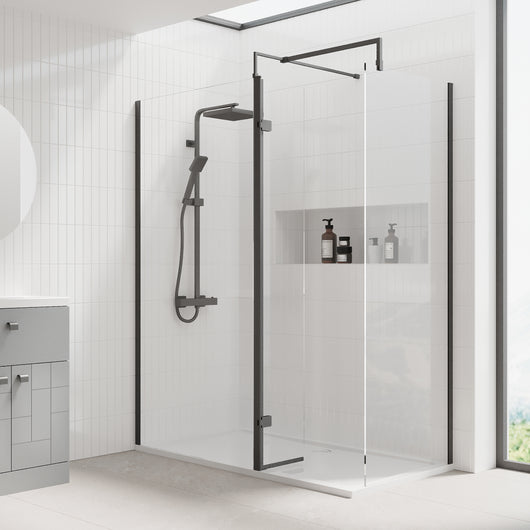  1600 x 900mm Stone Shower Tray & 8mm Screen Pack - Matt Black Profile