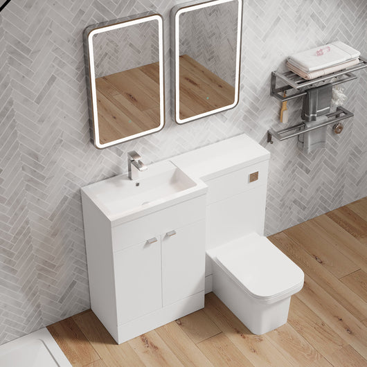  Parkhouse 1100mm L Shape Combination Basin and WC Unit - Gloss White