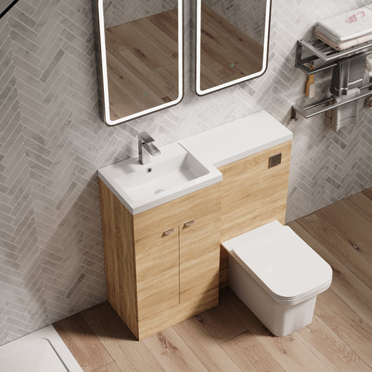  Parkhouse 1000mm L Shape Combination Basin and WC Unit - Bleached Oak